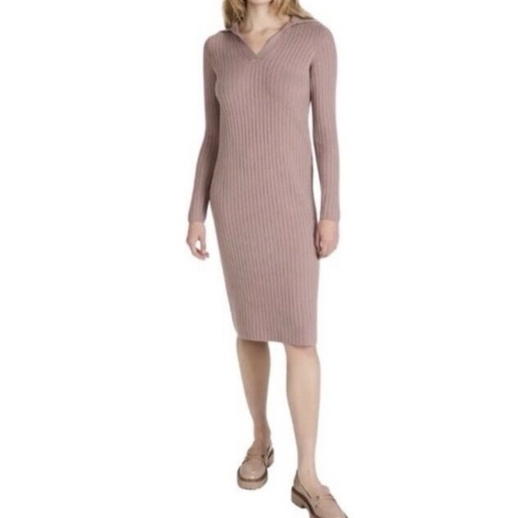 Vince Dresses & Skirts - Vince Cashmere Ribbed Knit Sweater Dress Size S Mauve